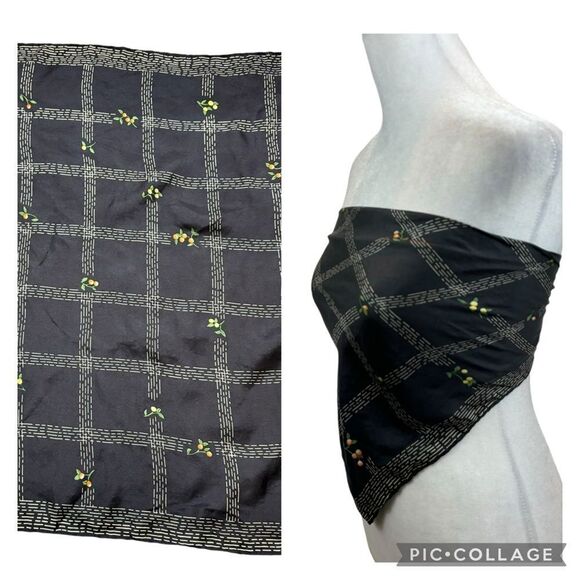 Vintage 100% Silk Bill Blass Black and Cherry Print Scarf